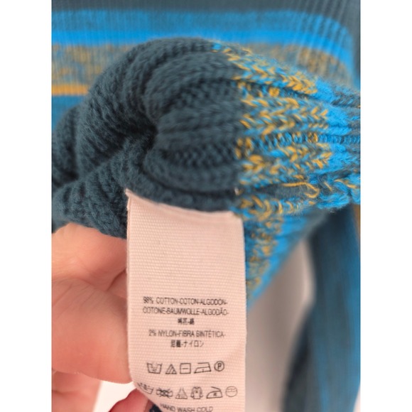 Free People Close to Me Striped pullover turtleneck sweater green blue Medium - Picture 6 of 7